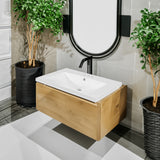 Single Bathroom Vanity Top with White Basin 3-Faucet Holes Ceramic White