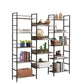 Triple Wide 5-shelf Bookshelves Industrial Retro Wooden Style Home and Office Large Open Bookshelves Grey