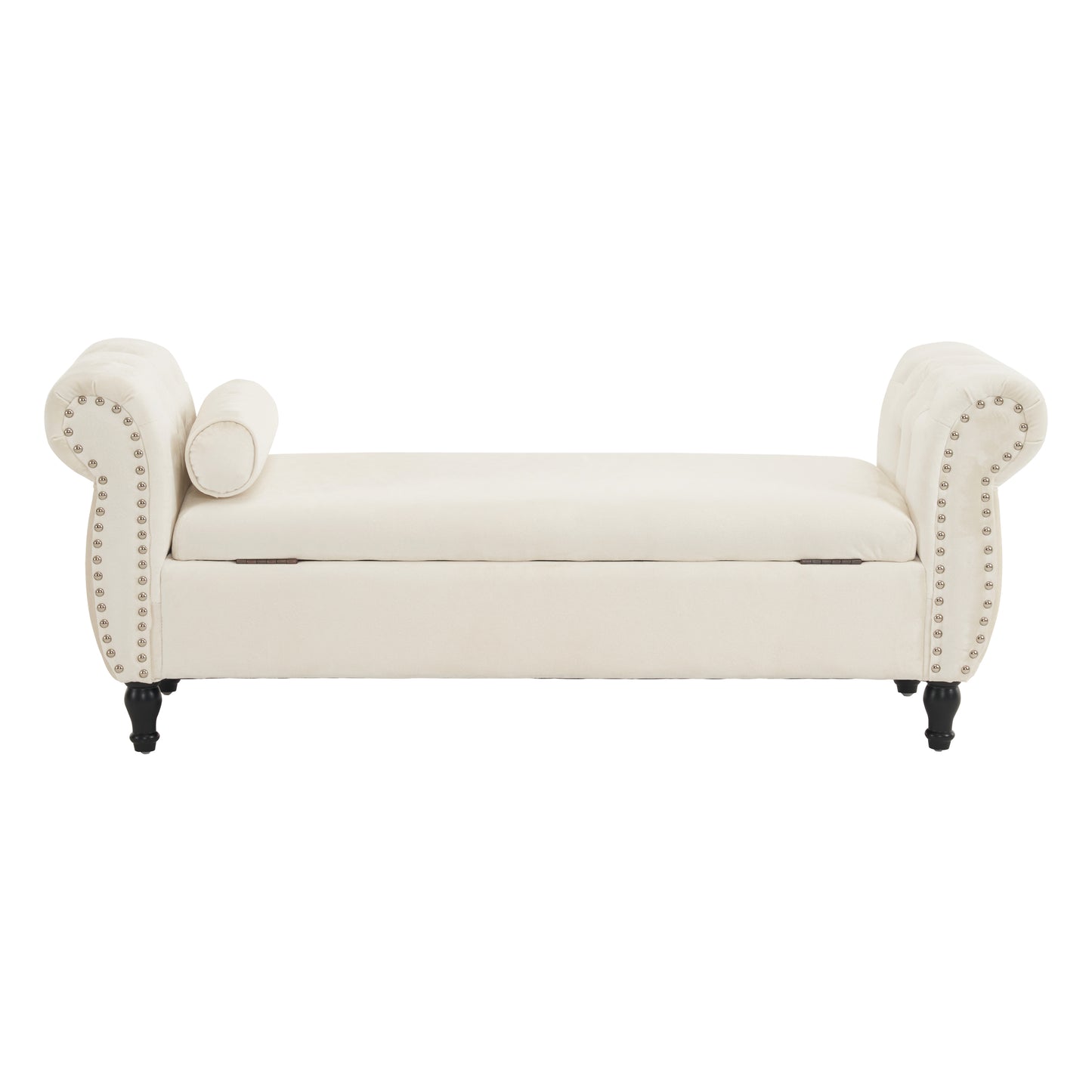 Banco otomano multifuncional de terciopelo con 1 almohada, elegante y práctico para salas de estar, color beige