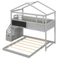 Twin over Full House Bunk Bed with Storage Staircase and Blackboard, Gray Finish