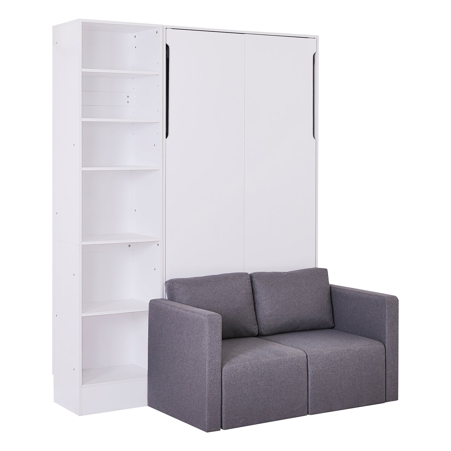 Cama plegable tamaño twin con sofá y estantes, color blanco