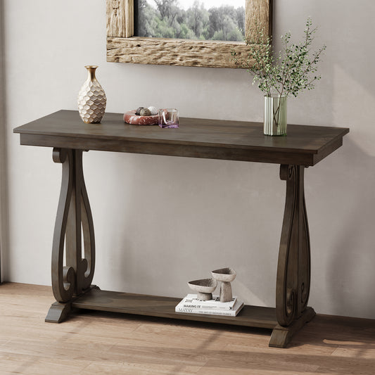 48-Inch Rustic Vintage Console Table, Farmhouse Style Entryway Table with Open Shelf, Walnut Finish