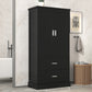 Tall Bathroom Storage Cabinet, Cabinet with Two Doors and Drawers, Adjustable Shelf, MDF Board, Black