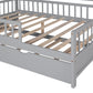 Wooden Full Size House Bed with Twin Size Trundle Kids Bed with Shelf Gray