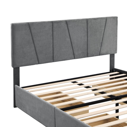 Queen Upholstered Platform Bed with Drawers Gray