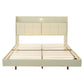 Large floating bed frame with storage headboard, touch sensor, night light and USB charger, padded platform bed, beige color