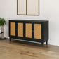 Handcrafted Premium Grain Rattan Sideboard Buffet Cabinet with 4 Rattan Doors, Black Finish