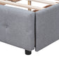 Upholstered Platform Bed with Classic Headboard and 4 Drawers No Box Spring Needed Linen Fabric Queen Size Light Gray