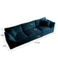 Mid-Century Modern 3-Seater Sofa with 2 Armrest Pillows and 3 Toss Pillows, Blue Chenille Fabric for Living Rooms