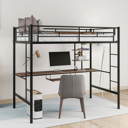 Loft Bed with Desk and Shelf   Space Saving Design Twin