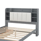 Wood Queen Size Platform Bed with Storage Headboard  Shelves and 2 Drawers  Gray