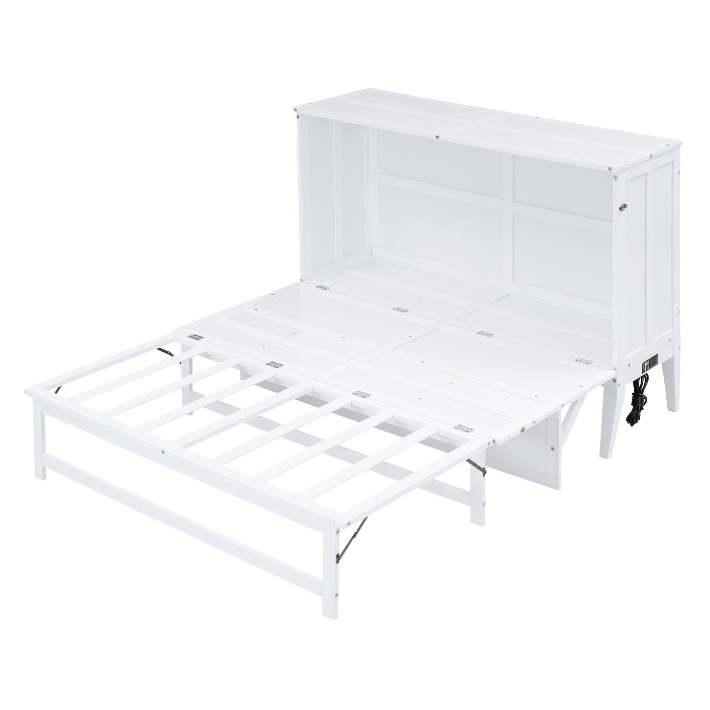 Queen Size Murphy Bed with Built-In Charging Station and a Shelf  White