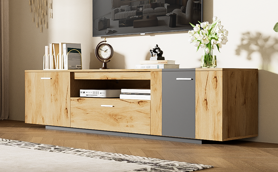 70-Inch Modern TV Stand with 3 Cabinets and Drawers, Entertainment Center for TVs Under 80 Inches