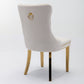 Tufted solid wood velvet soft cushion dining chair gold stainless steel plated leg nail head set of 2 pieces beige and gold