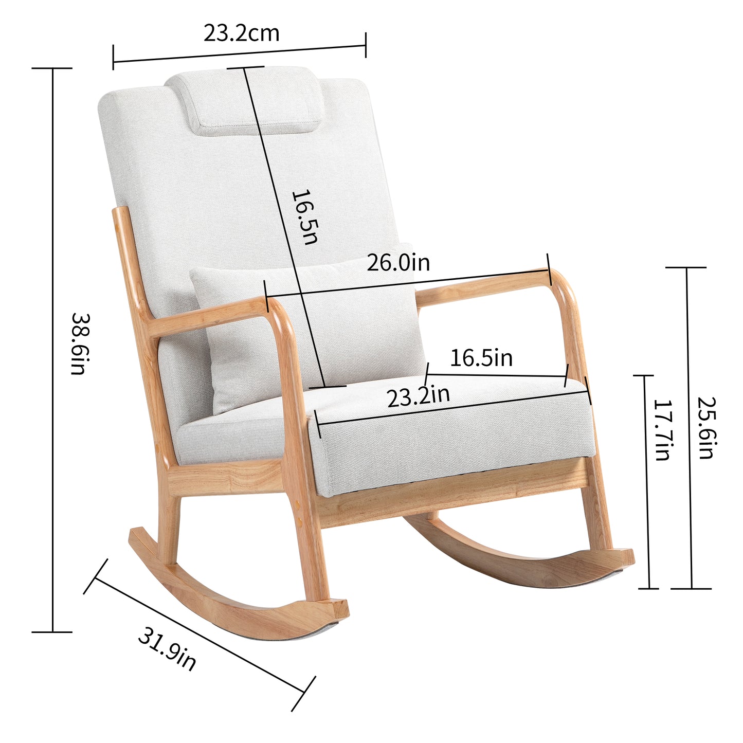 Rocking Chair Upholstered Fabric Rocking Armchair Indoor with High Backrest Glider Chairs and Lumbar Pillow for Living Room