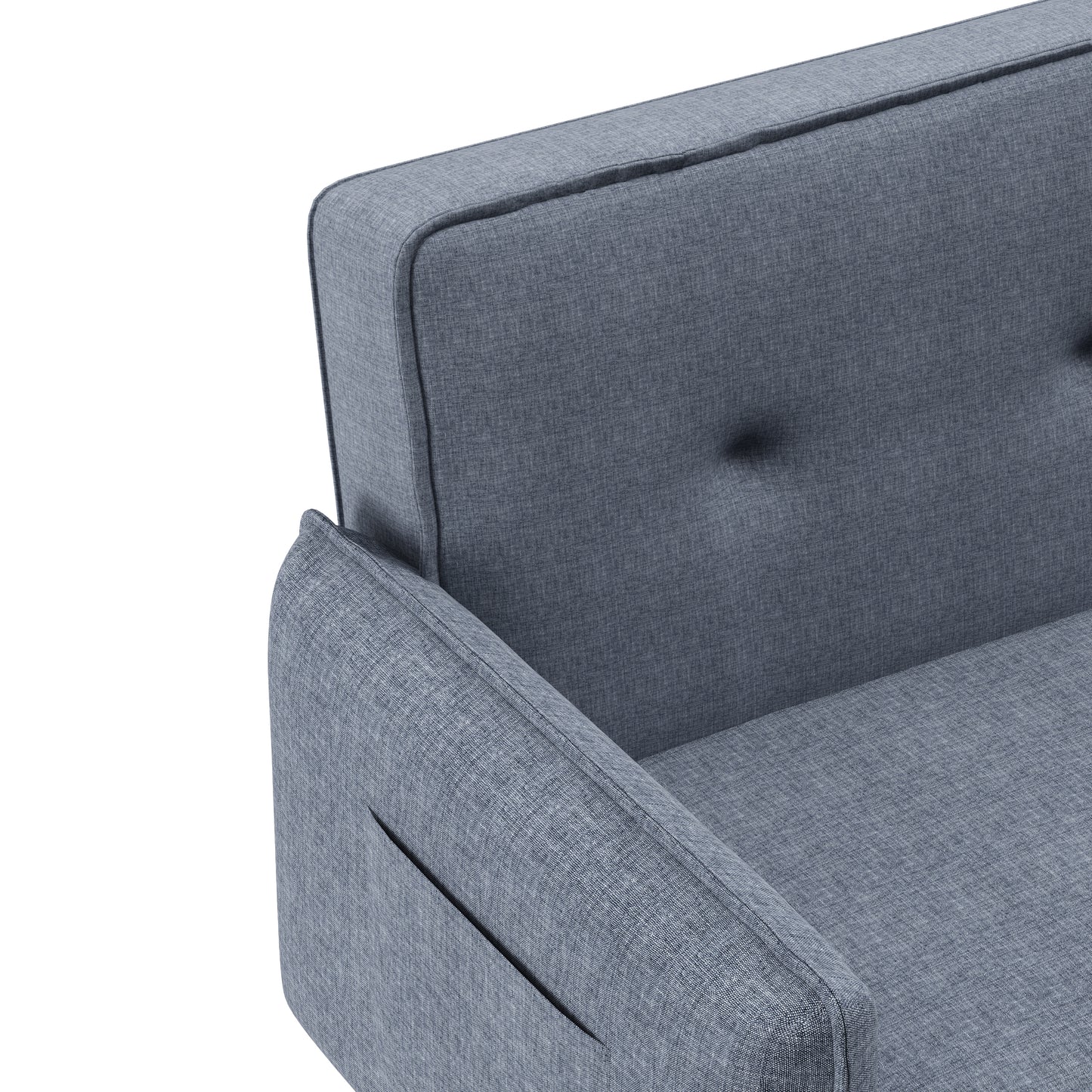 Sofá cama futón con patas de madera maciza, cómodo diseño de tela gris para salas de estar