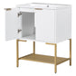 Bathroom Vanity with Sink, Bathroom Vanity Cabinet with Two Doors and Gold Metal Frame, Open Storage Shelf, White