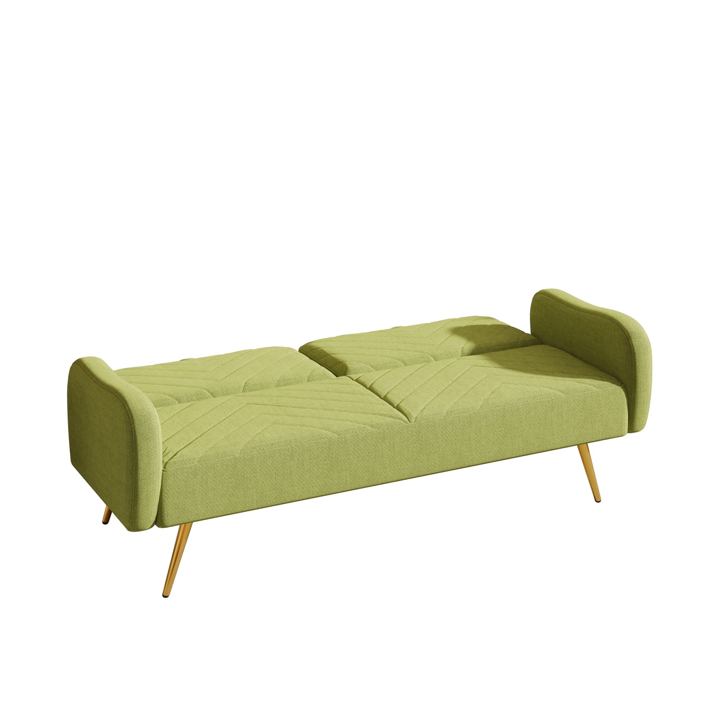 Green Fabric Double Sofa with Split Backrest and Two Throw Pillows