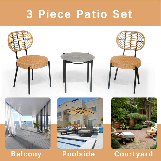 3 Pieces Of Luxury Outdoor Wicker Furniture - Patio Bistro Style Table And Chair Combination