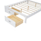 Wood Full Size Platform Bed with Upholstered Headboard and LED and 2 Drawers, Antique White