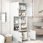 Bathroom storage cabinet, 4-door independent cabinet, adjustable shelf, open multi-layer shelf, white