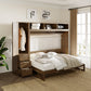 Full Size Murphy Bed with Wardrobe, Drawers, and Open Shelves, Antique Grey Finish for Functional Bedrooms