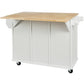 Kitchen trolley with rubber wood leaf countertop, 5-wheel kitchen island, storage cabinet and 3 dining drawers, white