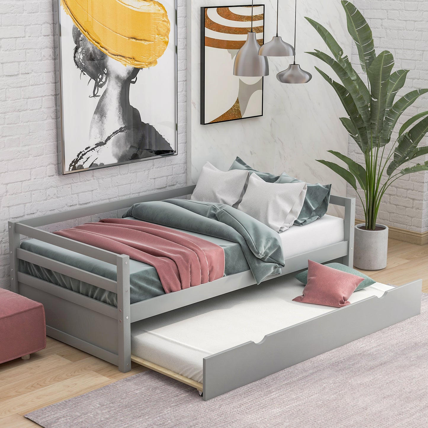 Daybed with Trundle Frame Set, Twin Size, Gray(New SKU:WF283064AAE)