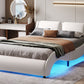 Full Size Upholstered Faux Leather Platform Bed with LED Light Bed Frame with Slatted - White