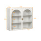 Glass Doors Modern Two-door Wall Cabinet with Featuring Three-tier Storage White