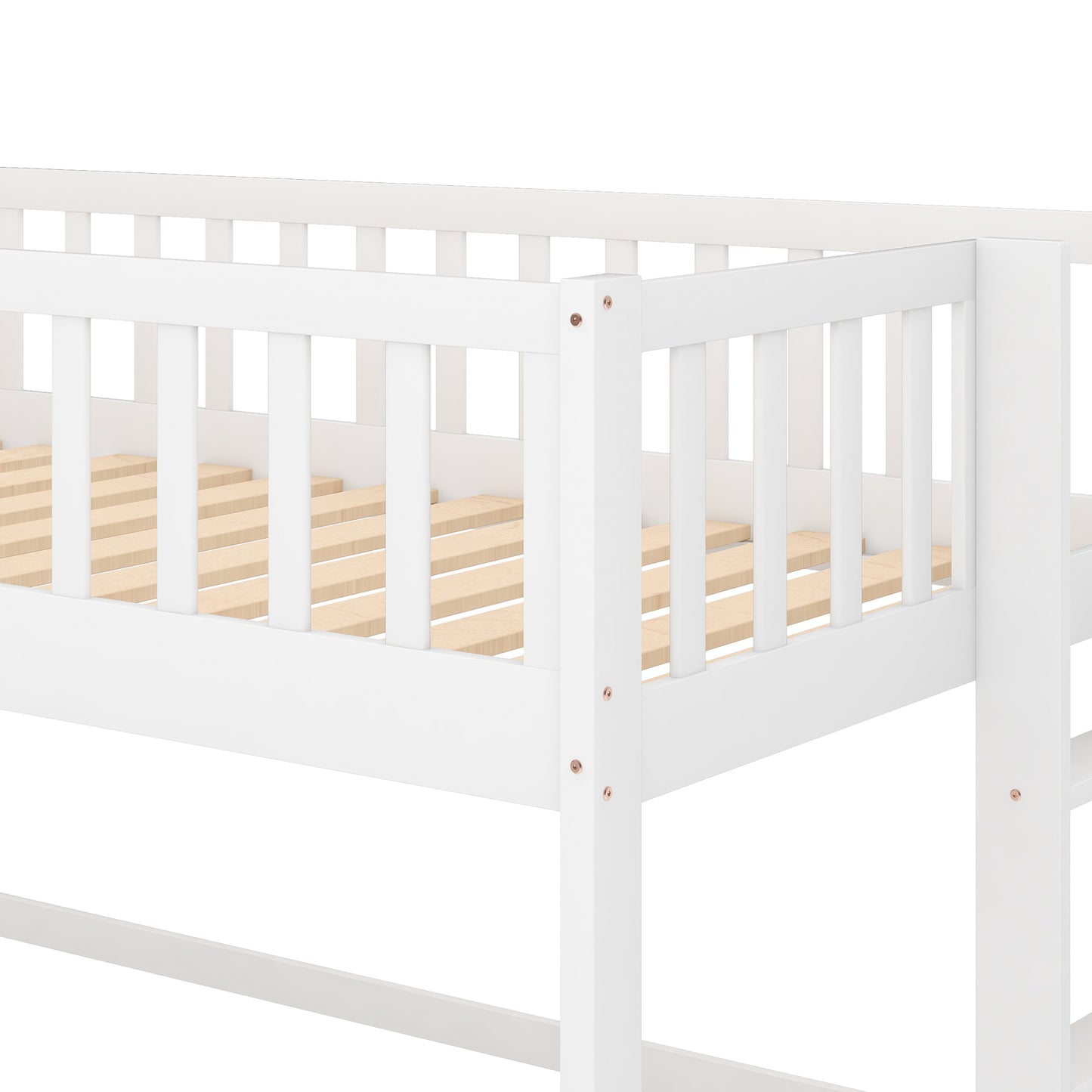 Twin Size Low Loft Bed with Ladder and Slide White