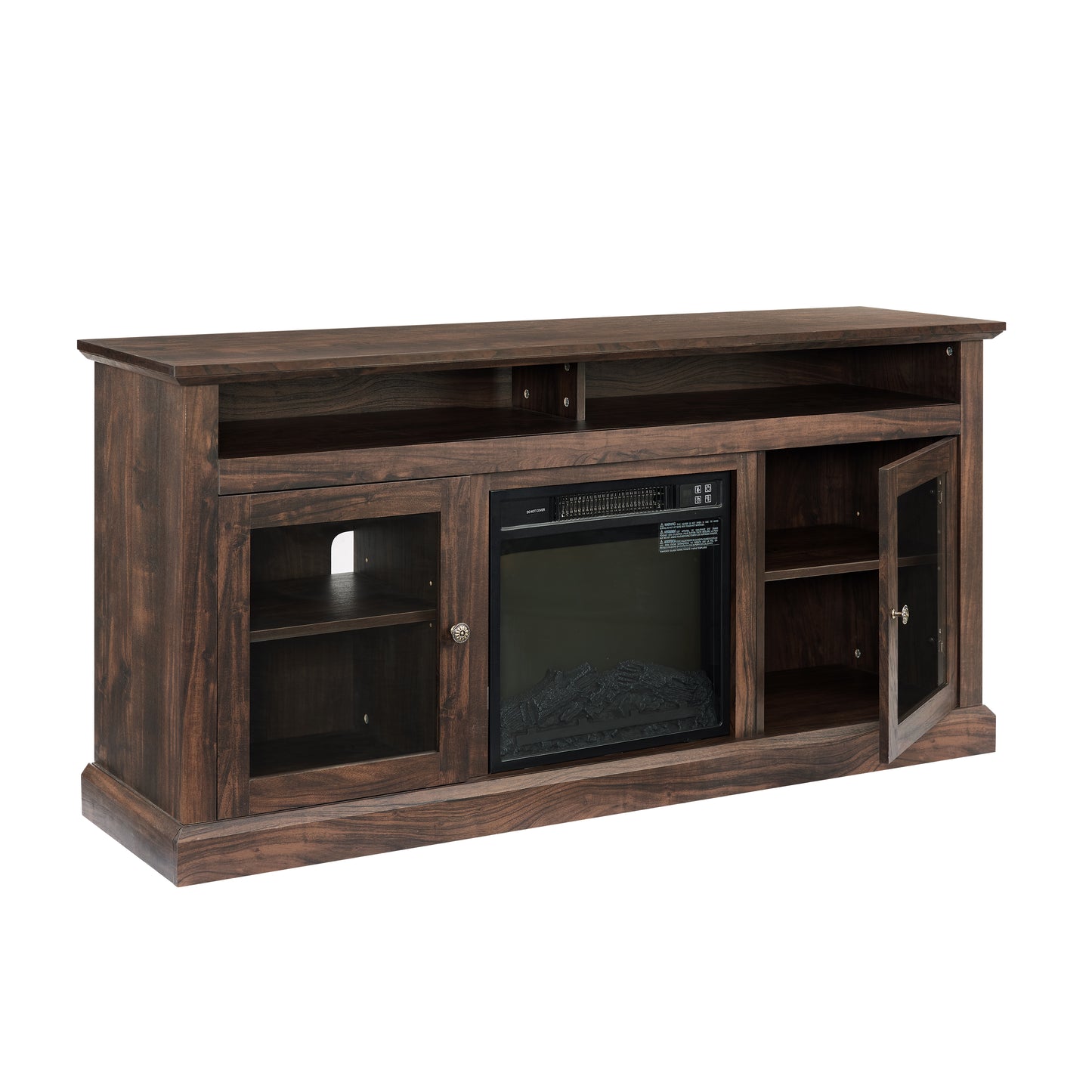 Contemporary TV Media Stand with 18" Fireplace Insert, Entertainment Console for TVs Up to 65 Inches