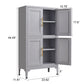 Grey Metal Kitchen Storage Cabinet with Adjustable Shelves and Leveling Feet