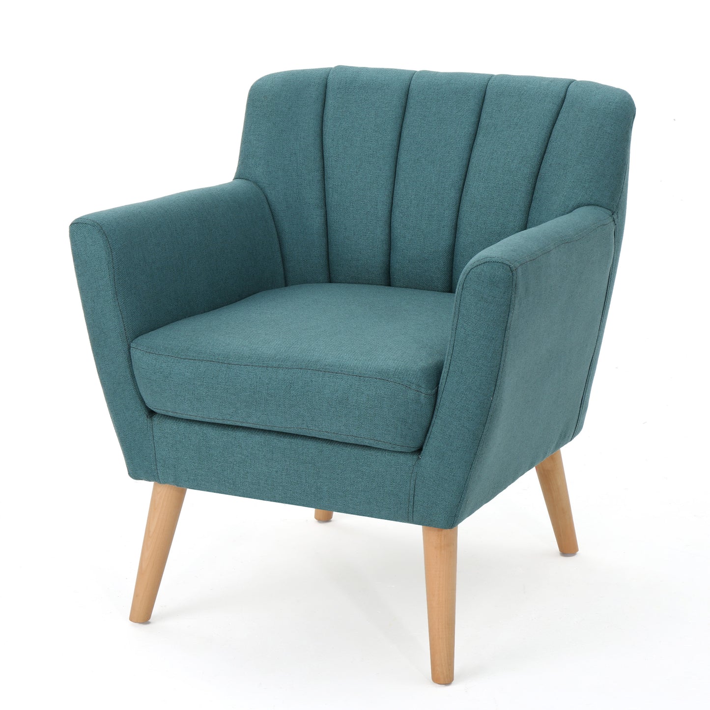 Sillón club de tela de estilo moderno de mediados de siglo, acabado en verde azulado oscuro y natural, perfecto para salas de estar