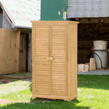 Wooden Garden Shed 3-tier Patio Storage Cabinet Outdoor Organizer Wooden Lockers with  Wood (Natural Wood Color -Shutter Design)