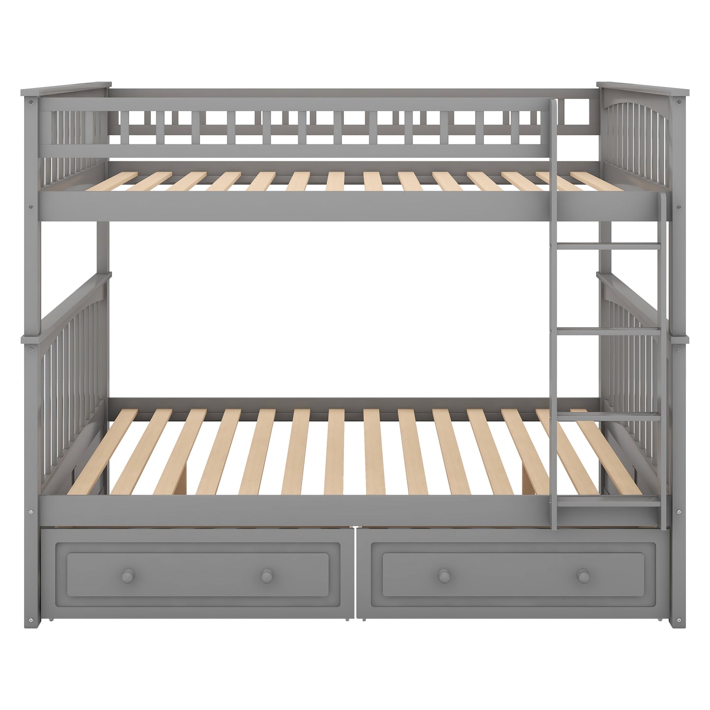 Full over Full Bunk Bed with Drawers, Convertible Beds  Gray