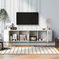 U-Can Modern TV Stand for TVs up to 80 Inches, Entertainment Center with 4 Cabinets, Wood with Metal Legs and Handles White