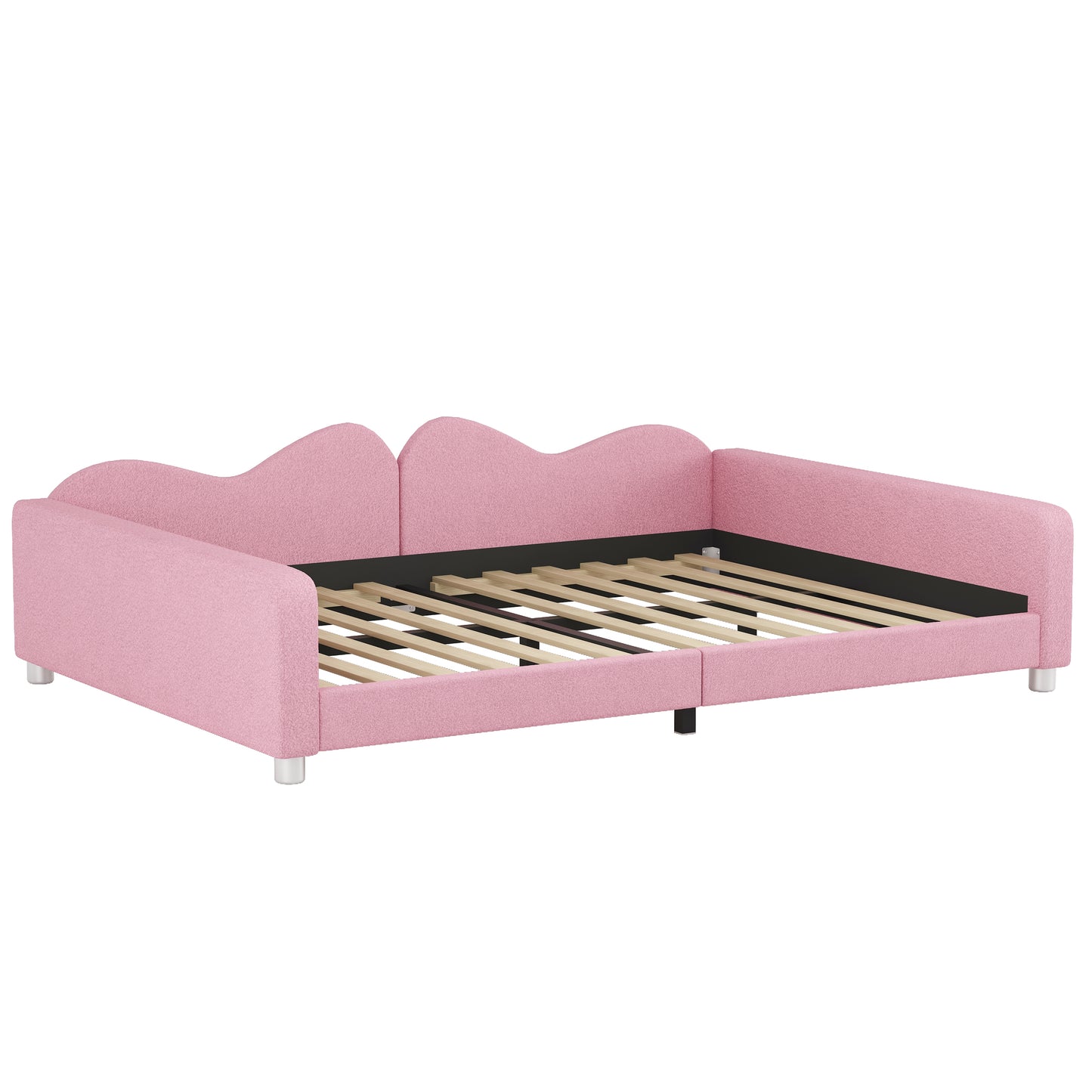 Full size Upholstered Daybed, Sherpa Fabric Sofabed with Cloud-Shaped Backrest, No Box-spring Needed, Pink