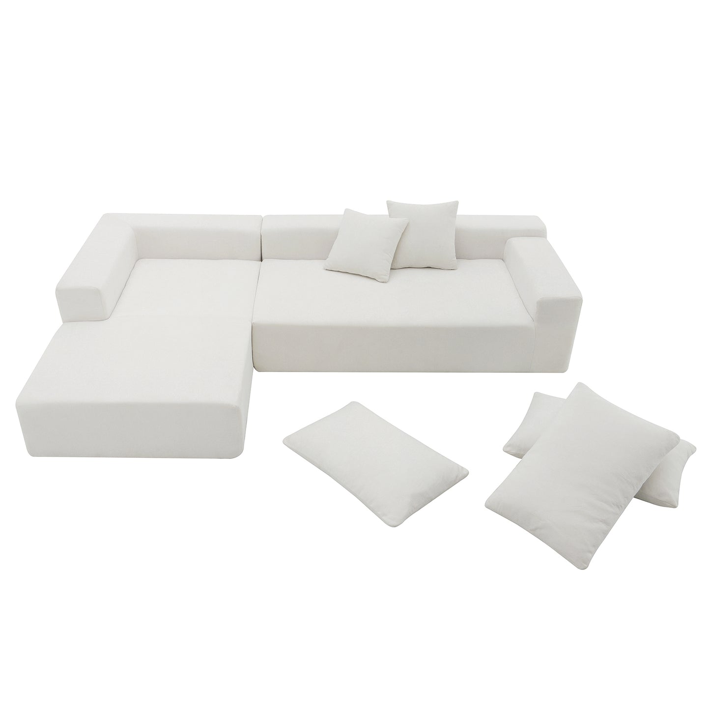 109" x 68" Modular Sectional Sofa Set, Modern Minimalist Style Couch in White