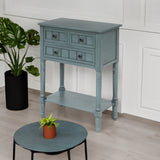 TREXM Narrow Console Table, Slim Sofa Table with 3 Storage Drawers and Bottom Shelf, Navy Finish