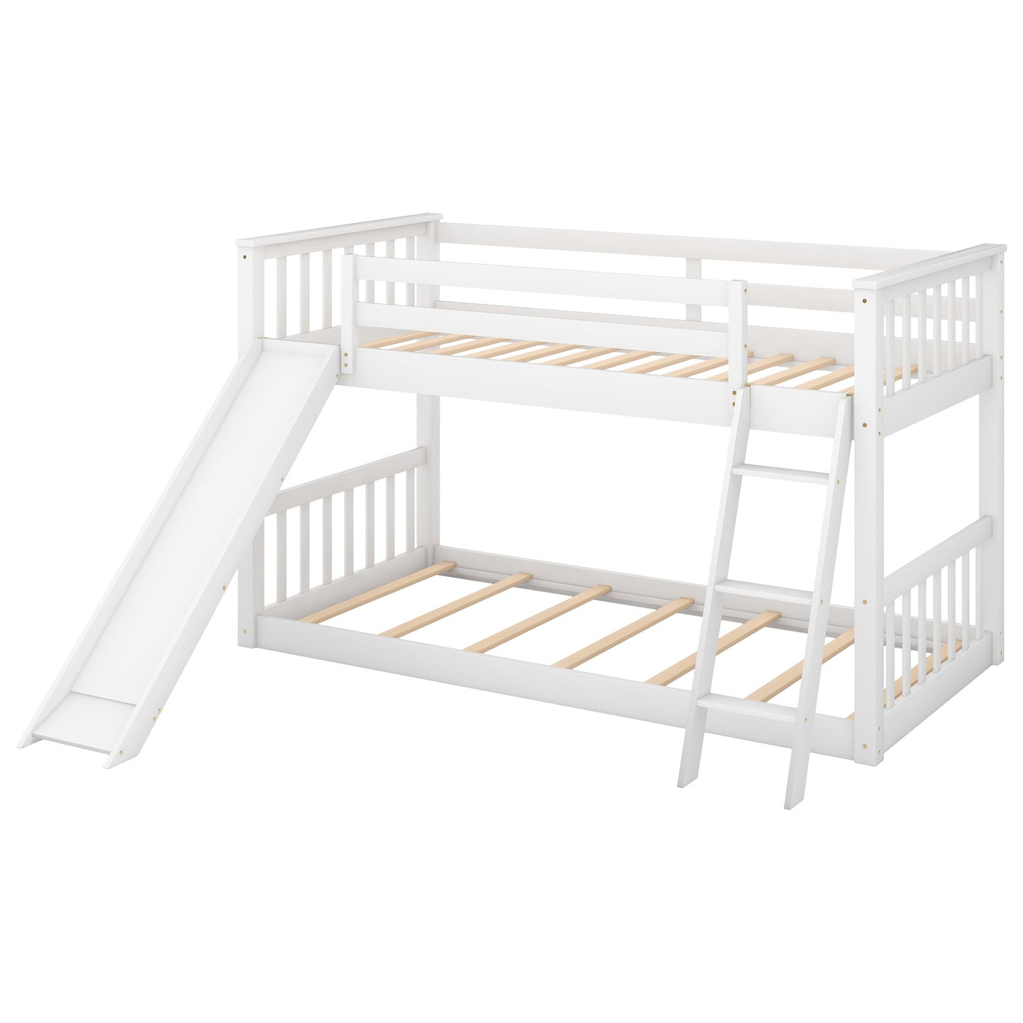 Twin over Twin Bunk Bed with Convertible Slide and Ladder  White