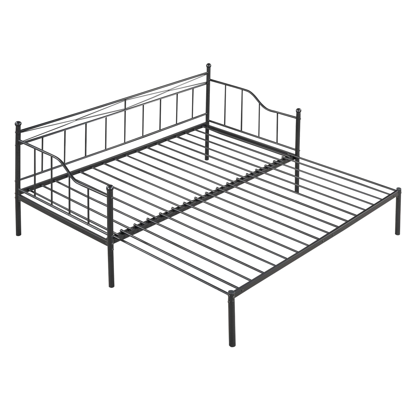 Twin Size Metal Daybed with Trundle Daybed with Slat No Box required Black