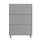 ON-TRANS narrow design shoe cabinet with 3 flip drawers and 3 independent shoe racks with 3 hooks, gray