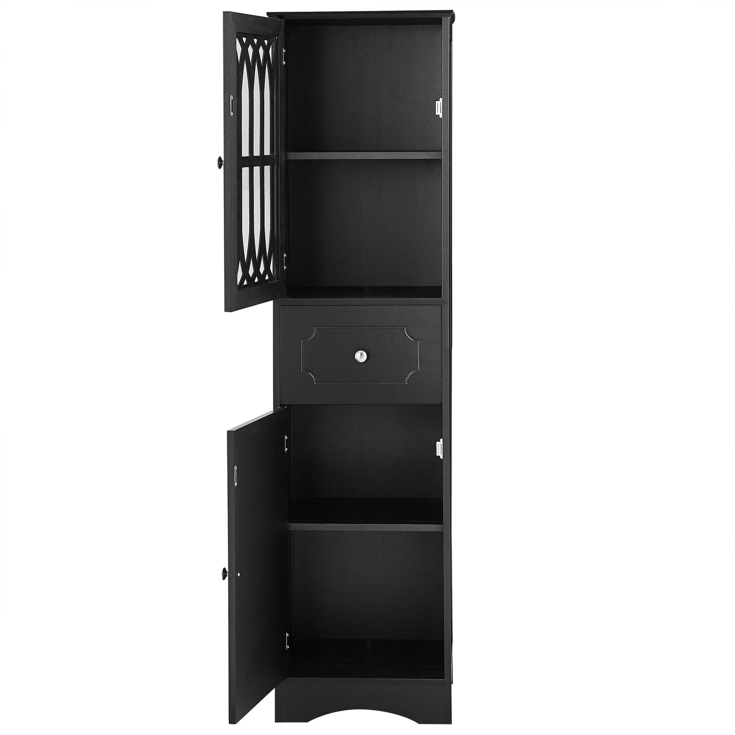 Tall Bathroom Cabinet, Freestanding Storage Cabinet with Drawer and Doors, MDF Board, Acrylic Door, Adjustable Shelf, Black