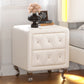 Elegant PU bedside table with 2 drawers and crystal handles, storage with metal legs - white