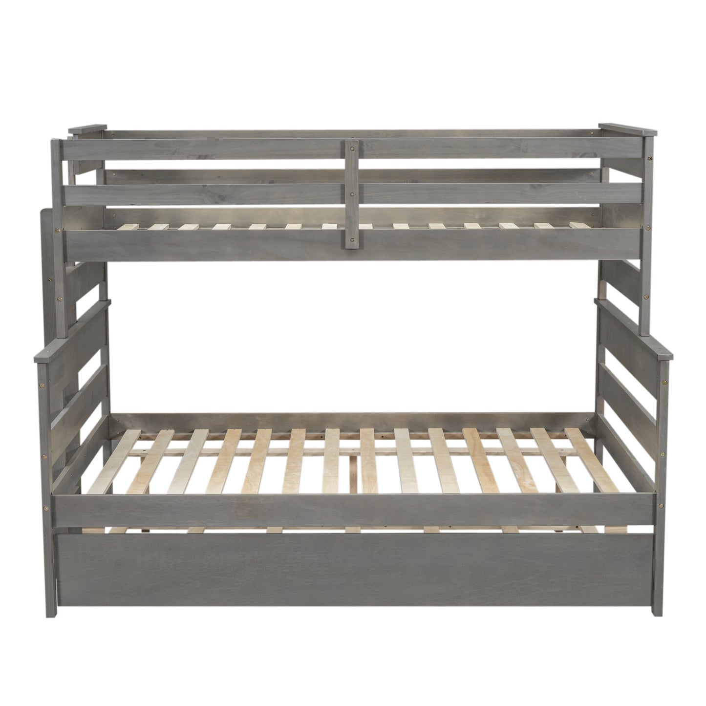 Wood Twin over Full Bunk Bed with Twin Size Trundle  Gray