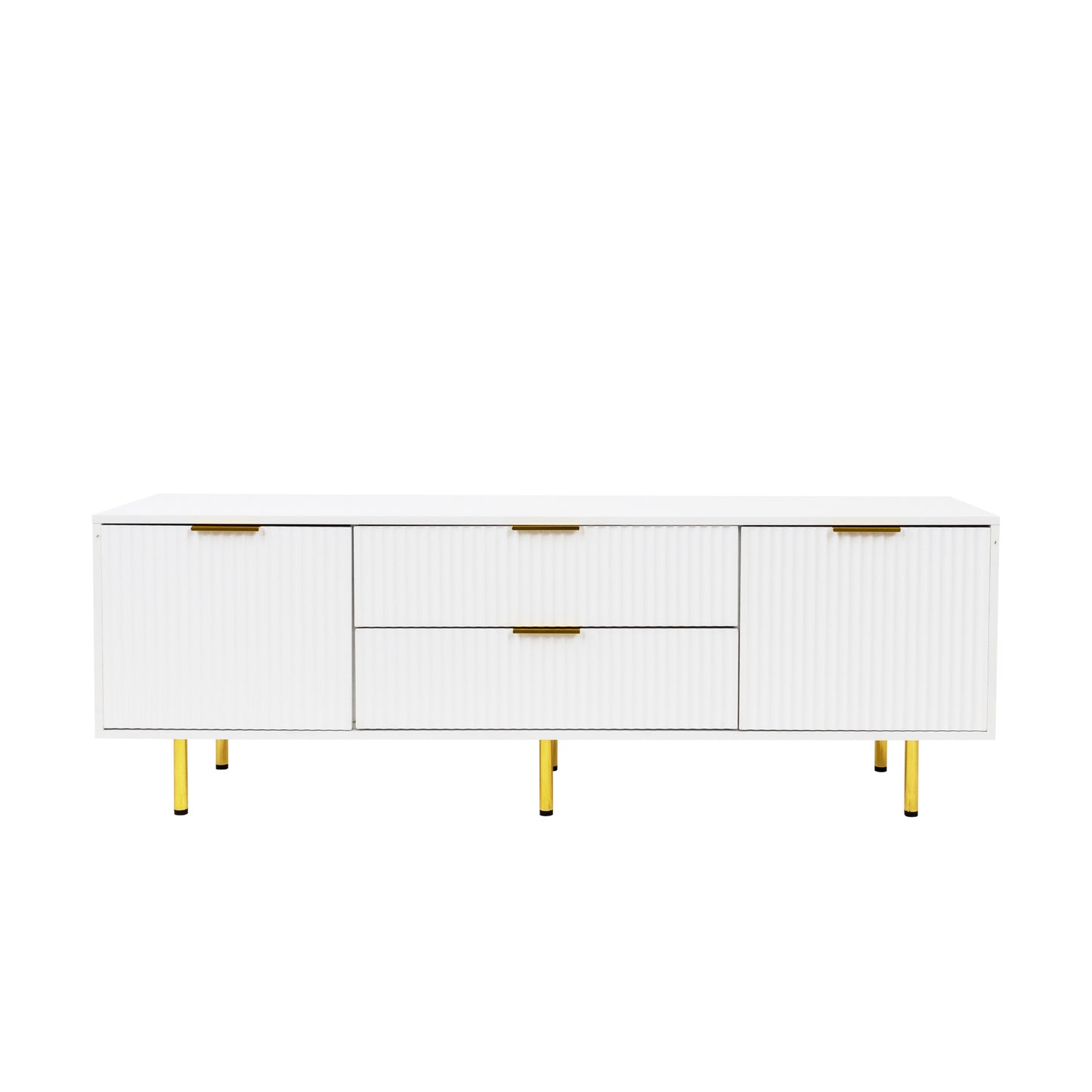 Mueble de TV moderno en blanco cálido, elegante centro de entretenimiento para salas de estar y dormitorios