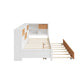 L-shaped bed frame with luggage and bookshelf, corner bed wooden captain's bed LED tube light and USB port walnut and white