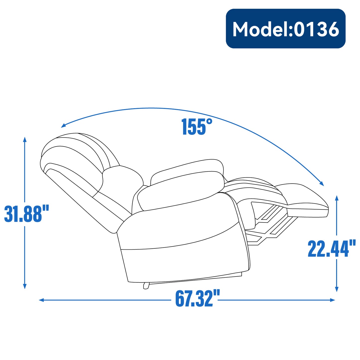 Sillón reclinable manual grande en tela, diseño cómodo para salas de estar, color beige