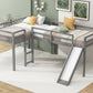 L-Shaped Twin Size Loft Bed with Ladder and Slide, Gray